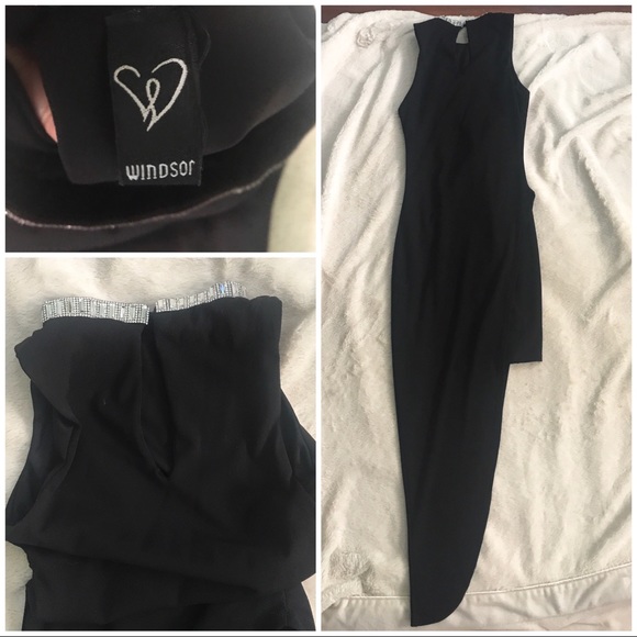 👑✅PRICE FIRM✅ Bejeweled Neck Asymetrical Body Con Dress - Picture 2 of 6